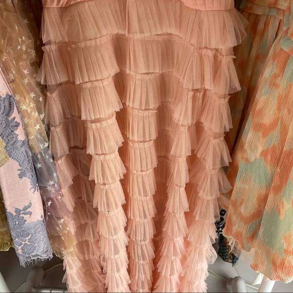 📌 L’ATISTE Chiffon Maxi Dress Multi-Tiered Pleated Ruffles Stretchy Bodice Lined - Picture 9 of 16